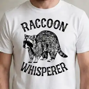 funny raccoon whisperer badge design for shirts, mugs and decals funny raccoon svg design printed on a plain product mockup