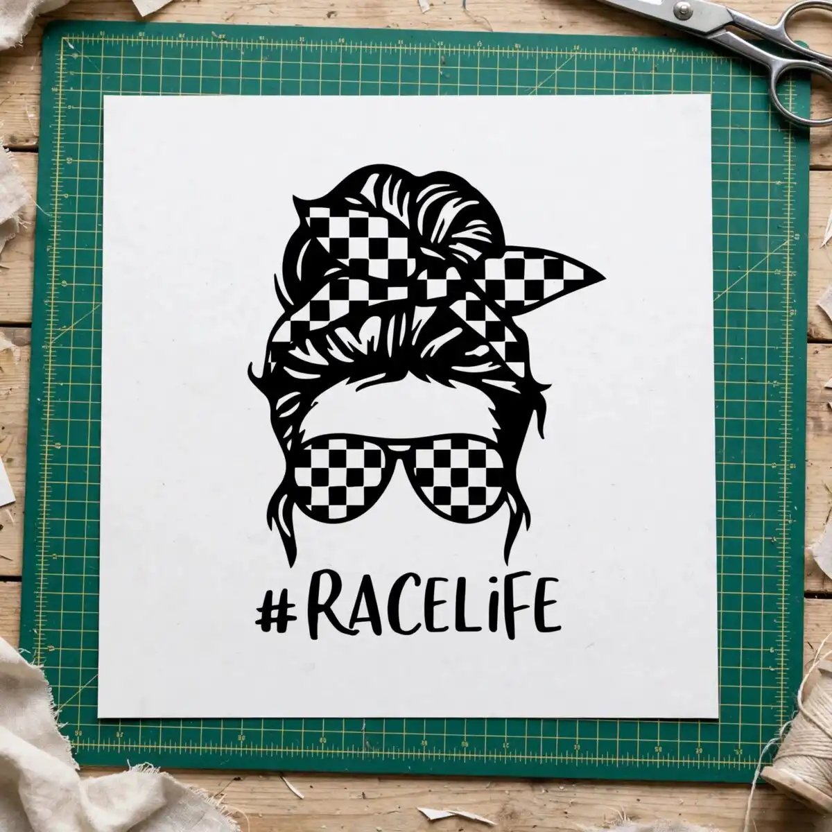 silhouette woman's head messy svg design printed on a plain product mockup
