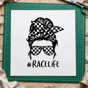 silhouette woman's head messy svg design printed on a plain product mockup