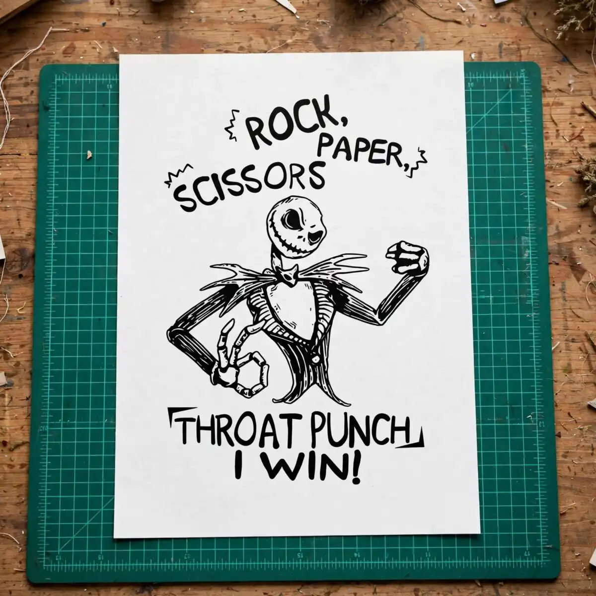 rock paper scissors pumpkin skeleton white line art svg for halloween shirts and tumblers white line svg design printed on a plain product mockup
