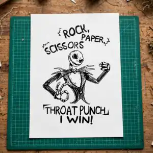 rock paper scissors pumpkin skeleton white line art svg for halloween shirts and tumblers white line svg design printed on a plain product mockup