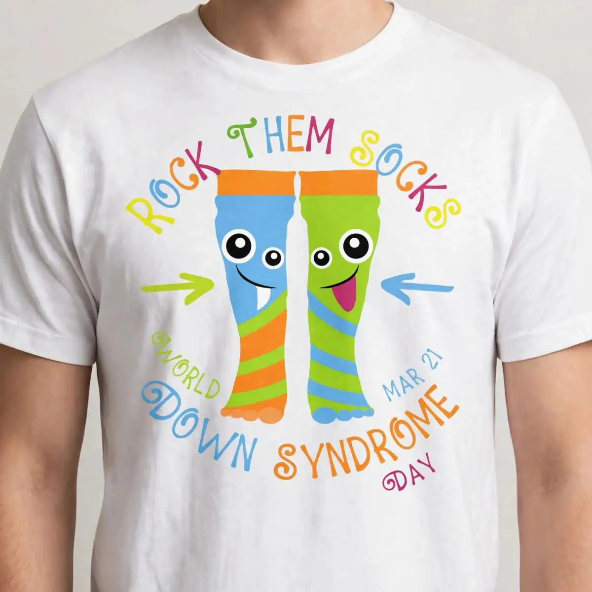 rock them socks down syndrome awareness svg design for world down syndrome day shirts down syndrome awareness svg design printed on a plain product mockup