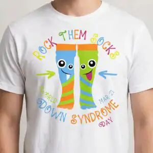 rock them socks down syndrome awareness svg design for world down syndrome day shirts down syndrome awareness svg design printed on a plain product mockup