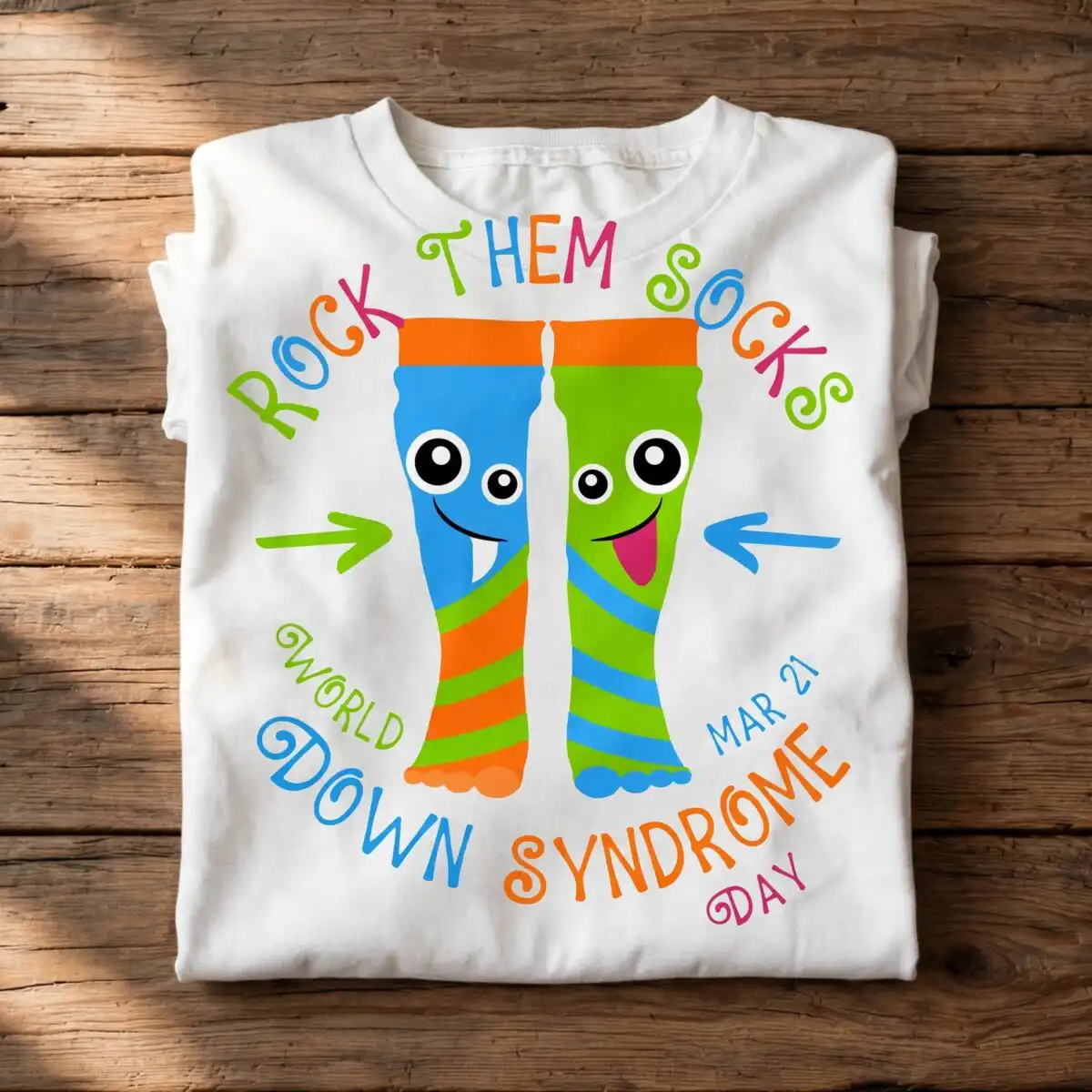 rock them socks down syndrome awareness svg design for world down syndrome day shirts down syndrome awareness svg design printed on a plain product mockup