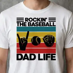 baseball dad shirt svg design printed on a plain product mockup