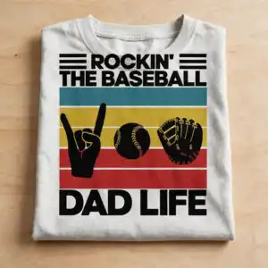 baseball dad shirt svg design printed on a plain product mockup