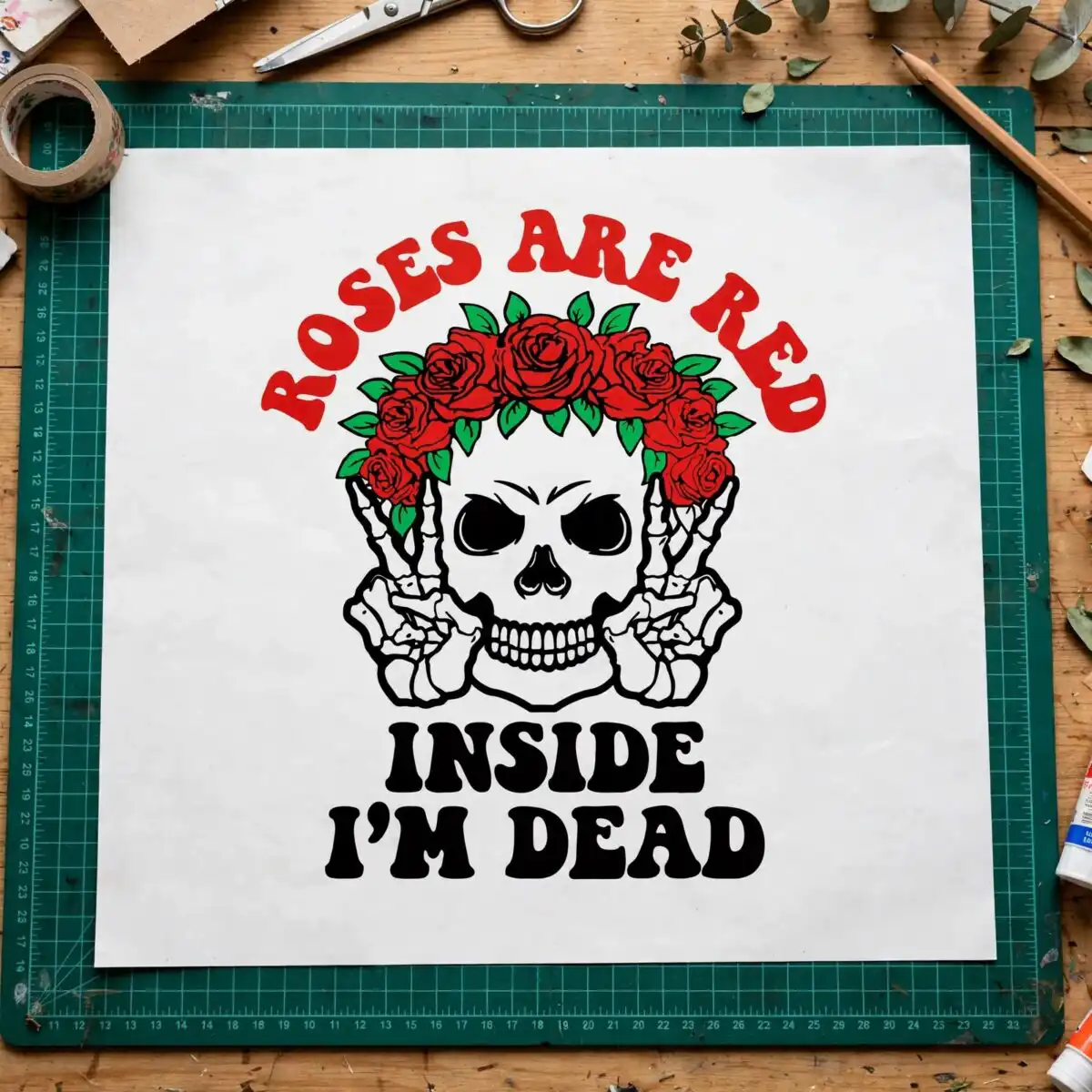 skull with roses halloween quote design for shirts, mugs and stickers skull with roses svg design printed on a plain product mockup