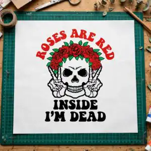 skull with roses halloween quote design for shirts, mugs and stickers skull with roses svg design printed on a plain product mockup