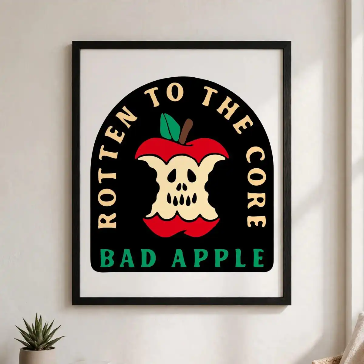 rotten to the core bad apple arched badge halloween svg shirt design for cutting and arched badge reading rotten svg design printed on a plain product mockup