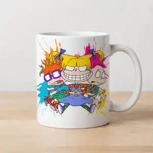 three cartoon kids posed birthday party shirt design, bold splatter art three cartoon kids posed cut file design printed on a plain product mockup