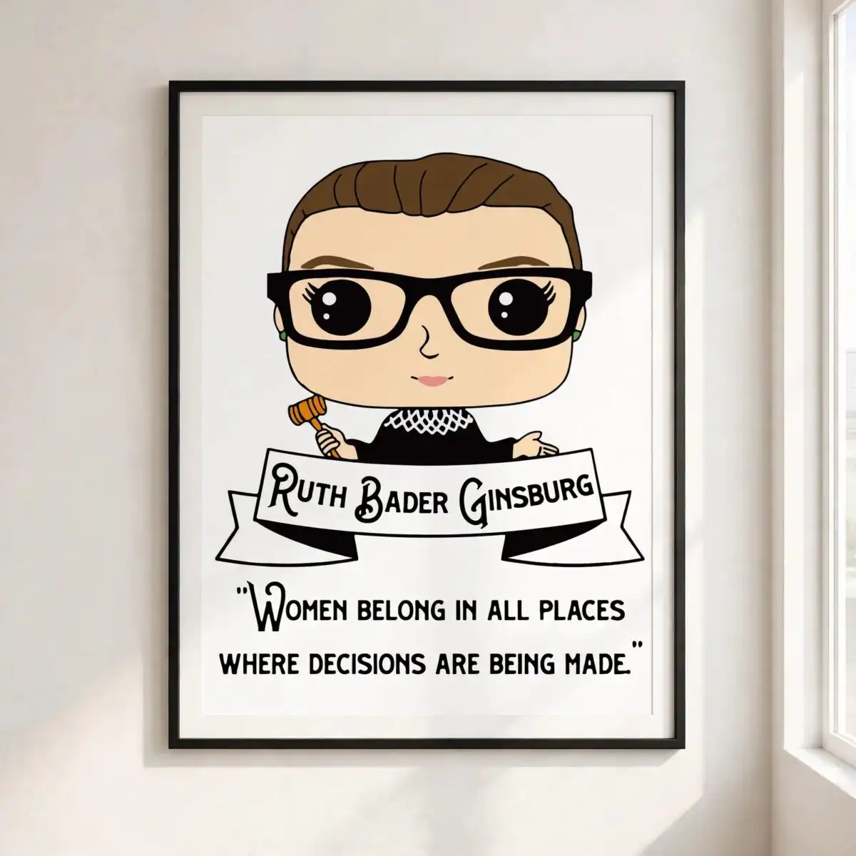 chibi style cartoon bust cut file with ruth bader ginsburg quote shirt design chibi style cartoon bust cut file design printed on a plain product mockup