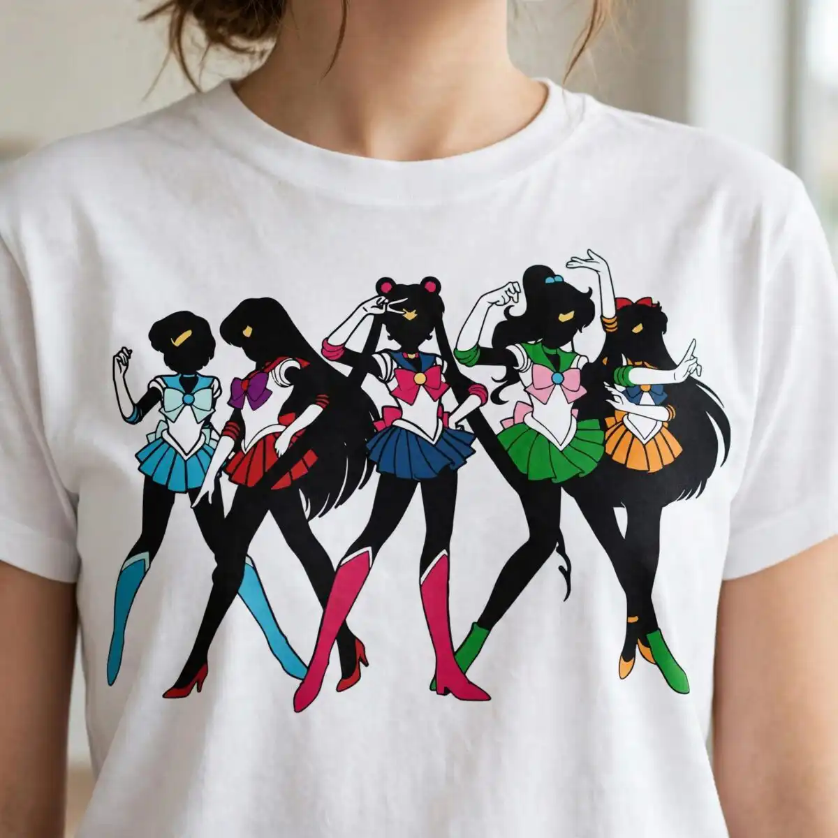 five stylized female figures svg design printed on a plain product mockup