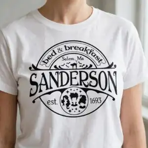 sanderson bed and breakfast halloween vintage badge logo design sanderson bed breakfast halloween svg design printed on a plain product mockup