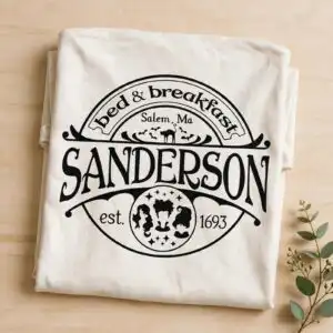 sanderson bed and breakfast halloween vintage badge logo design sanderson bed breakfast halloween svg design printed on a plain product mockup