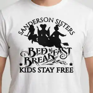sanderson sisters broom badge in black and white, a halloween svg for kids shirts, mugs halloween svg for kids design printed on a plain product mockup