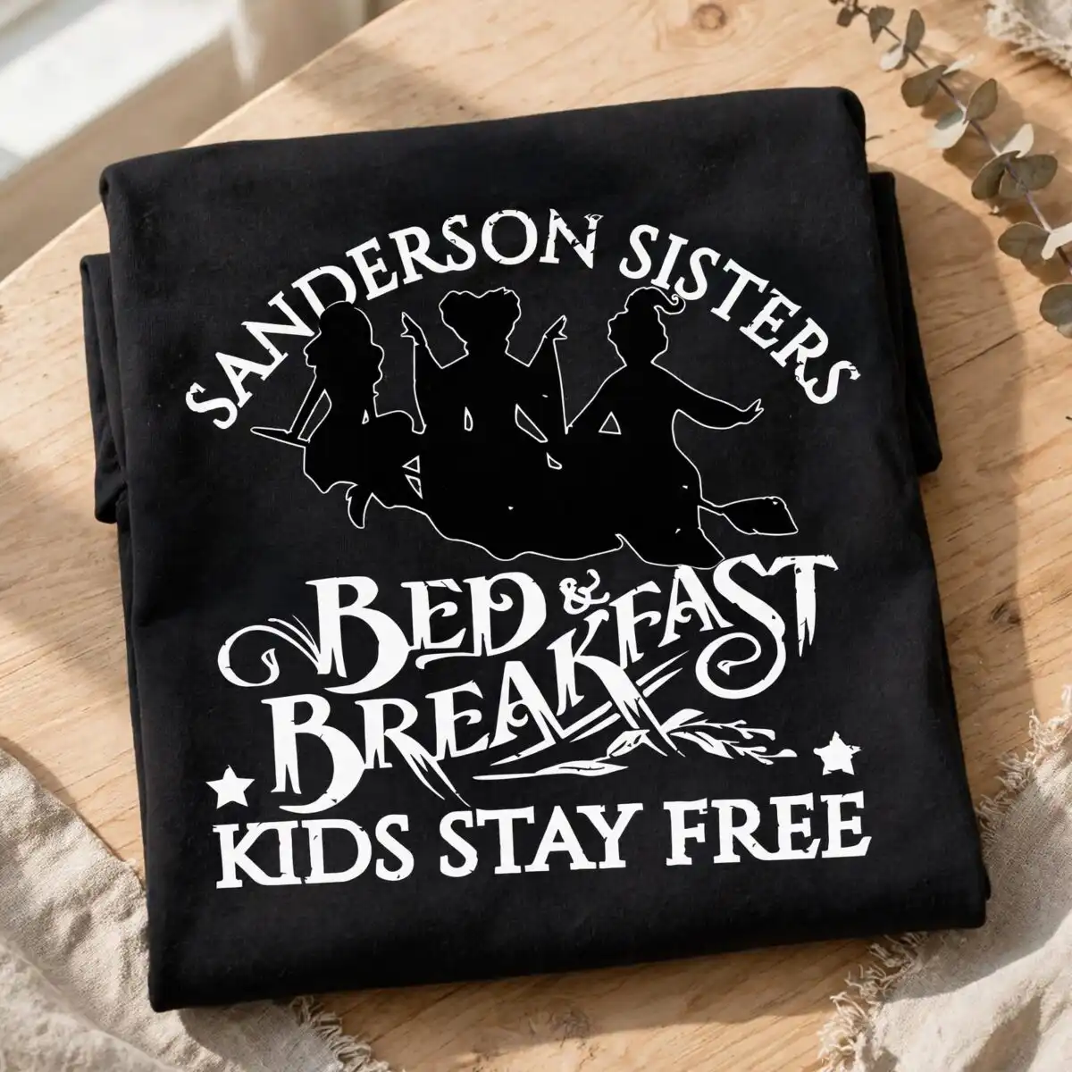 sanderson sisters broom badge in black and white, a halloween svg for kids shirts, mugs halloween svg for kids design printed on a plain product mockup