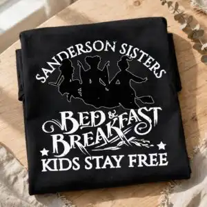 sanderson sisters broom badge in black and white, a halloween svg for kids shirts, mugs halloween svg for kids design printed on a plain product mockup