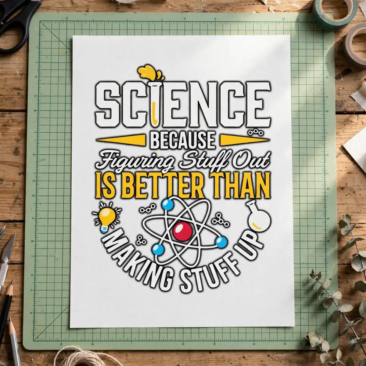 science themed slogan science svg design printed on a plain product mockup
