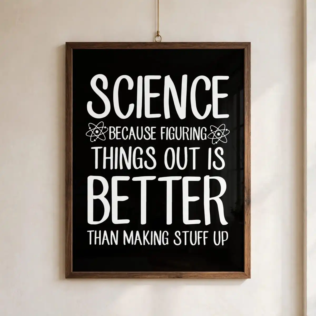 typographic quote science because svg design printed on a plain product mockup