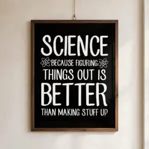 typographic quote science because svg design printed on a plain product mockup