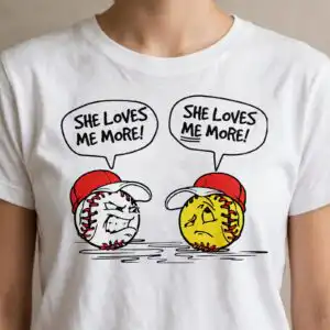 everyday two cartoon balls red svg design with she loves me more! speech bubbles everyday two cartoon balls red svg design printed on a plain product mockup