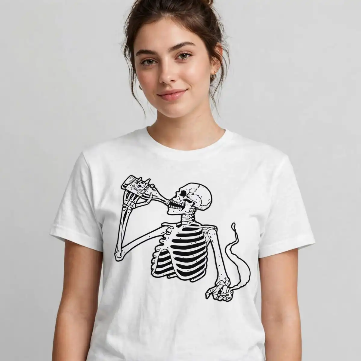 funny skeleton drinking illustration with sarcastic liver quote for halloween party shirts skeleton drinking svg design printed on a plain product mockup