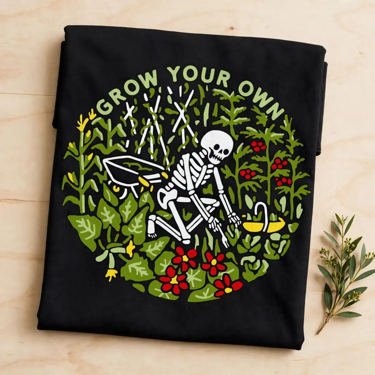 circular garden clipart design printed on a plain product mockup