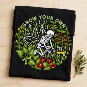 circular garden clipart design printed on a plain product mockup