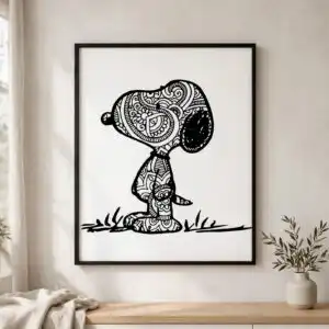 everyday black silhouette cartoon dog png with mandala fill for shirts, mugs and decals everyday black silhouette cartoon dog png design printed on a plain product mockup