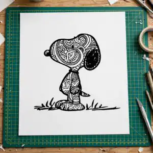 everyday black silhouette cartoon dog png with mandala fill for shirts, mugs and decals everyday black silhouette cartoon dog png design printed on a plain product mockup