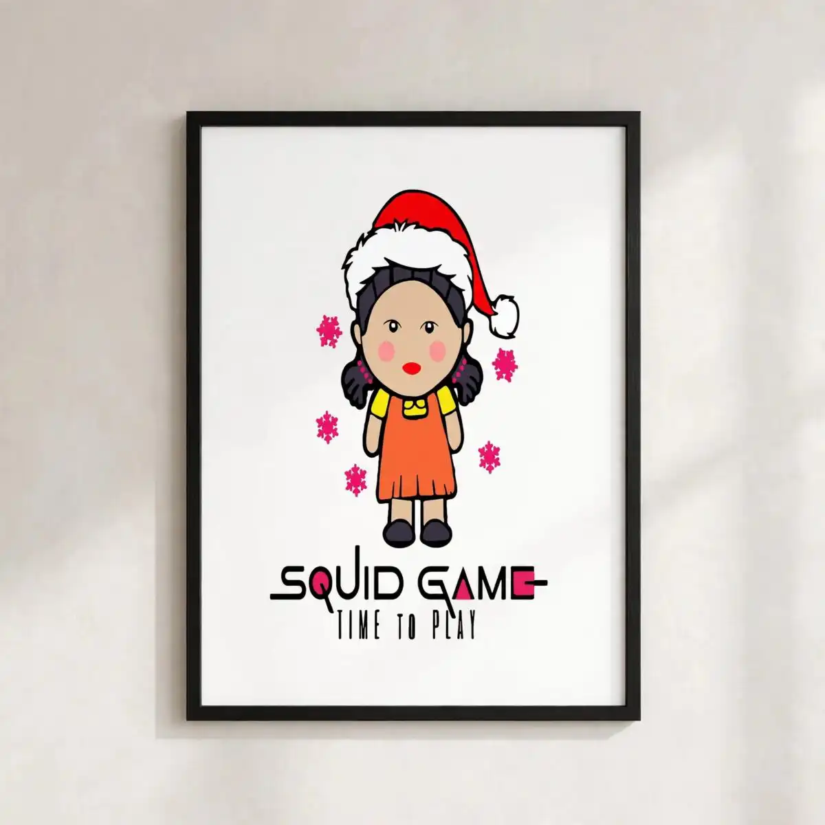 cute christmas young hee cartoon girl with santa hat squid game images squid game png images design printed on a plain product mockup