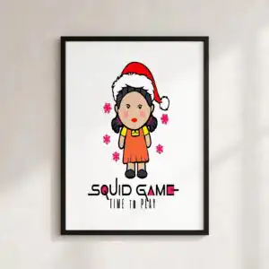 cute christmas young hee cartoon girl with santa hat squid game images squid game png images design printed on a plain product mockup