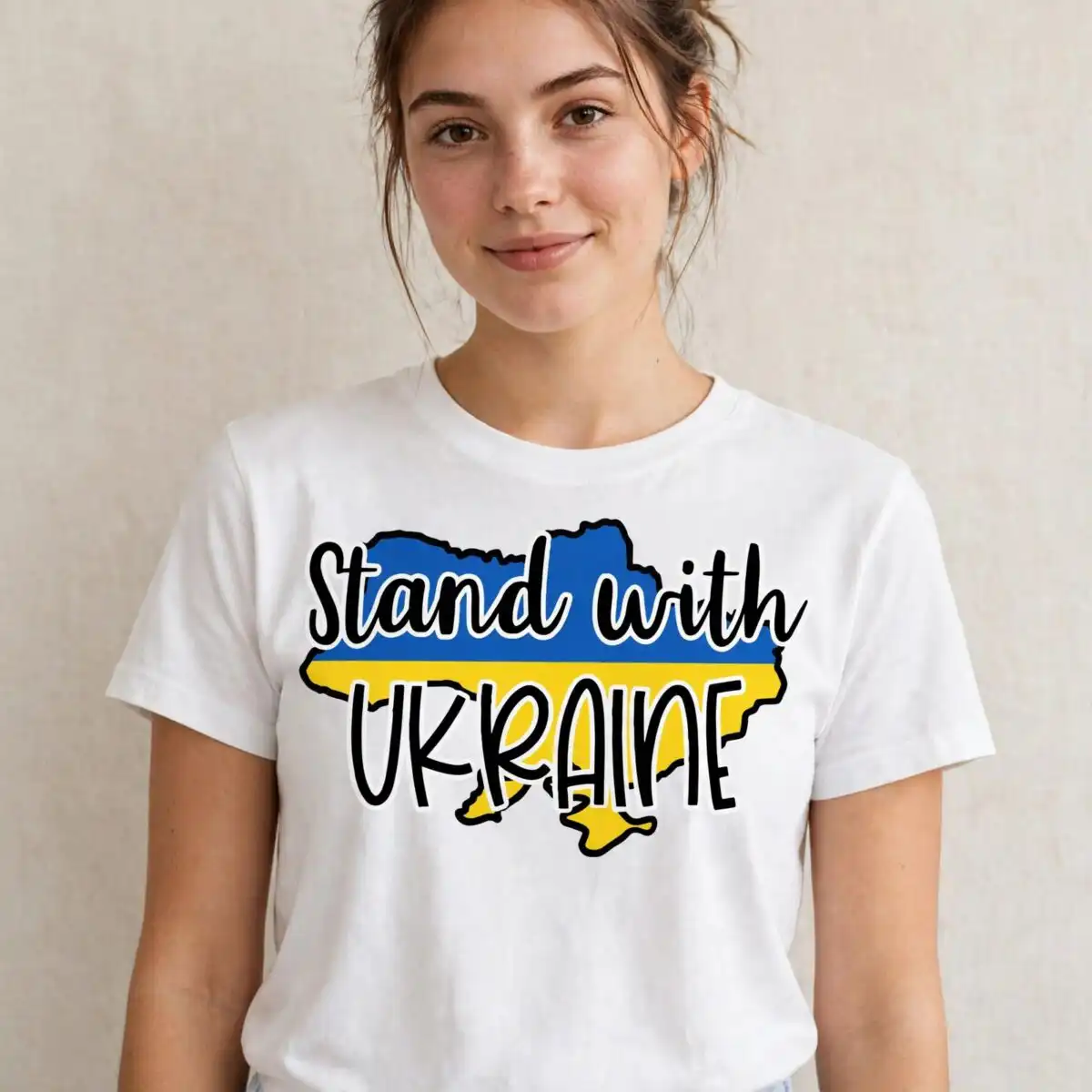 stand with ukraine quotes graphic for support apparel and posters stand ukraine quotes png design printed on a plain product mockup
