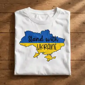 stand with ukraine quotes graphic for support apparel and posters stand ukraine quotes png design printed on a plain product mockup