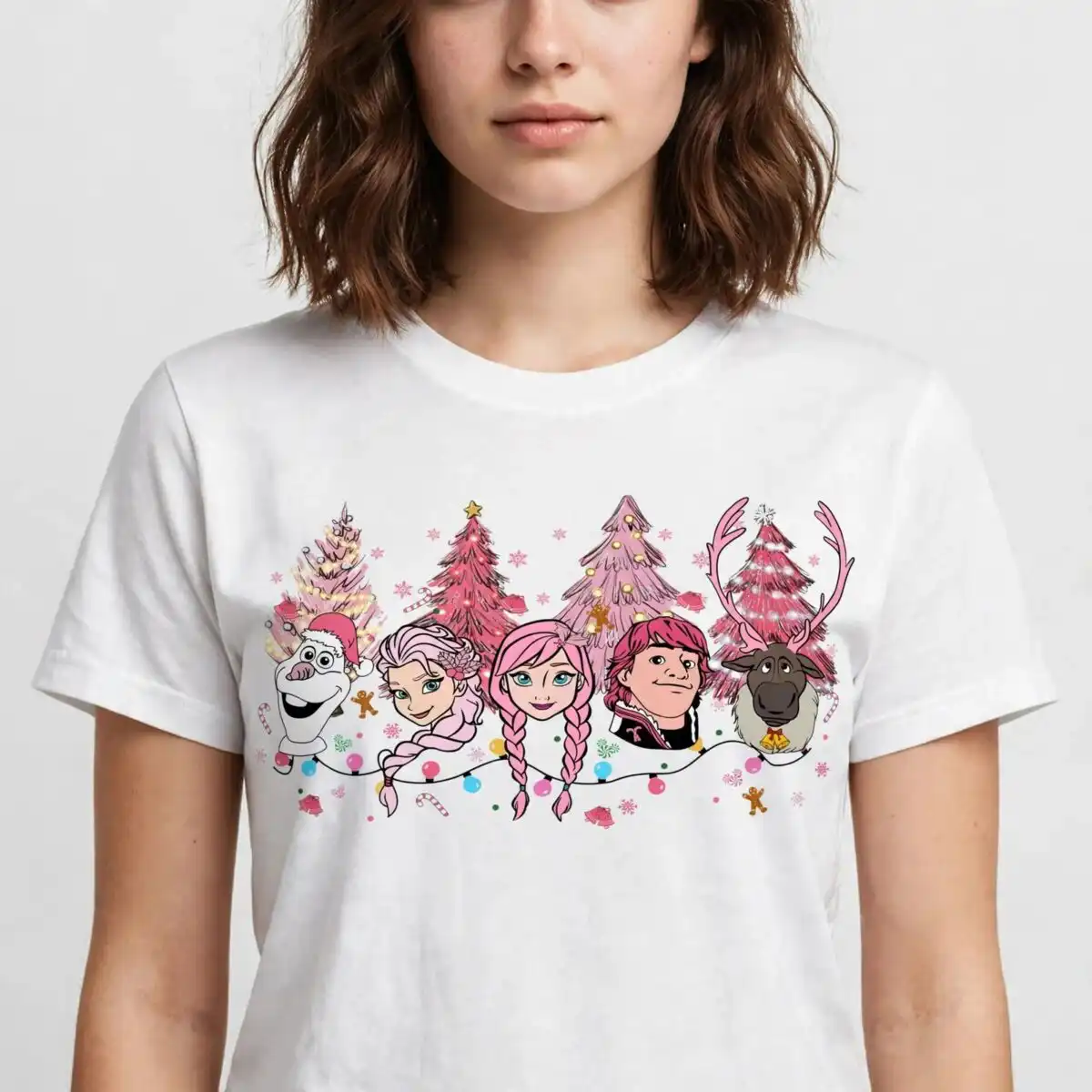 christmas five cartoon winter figures svg design printed on a plain product mockup