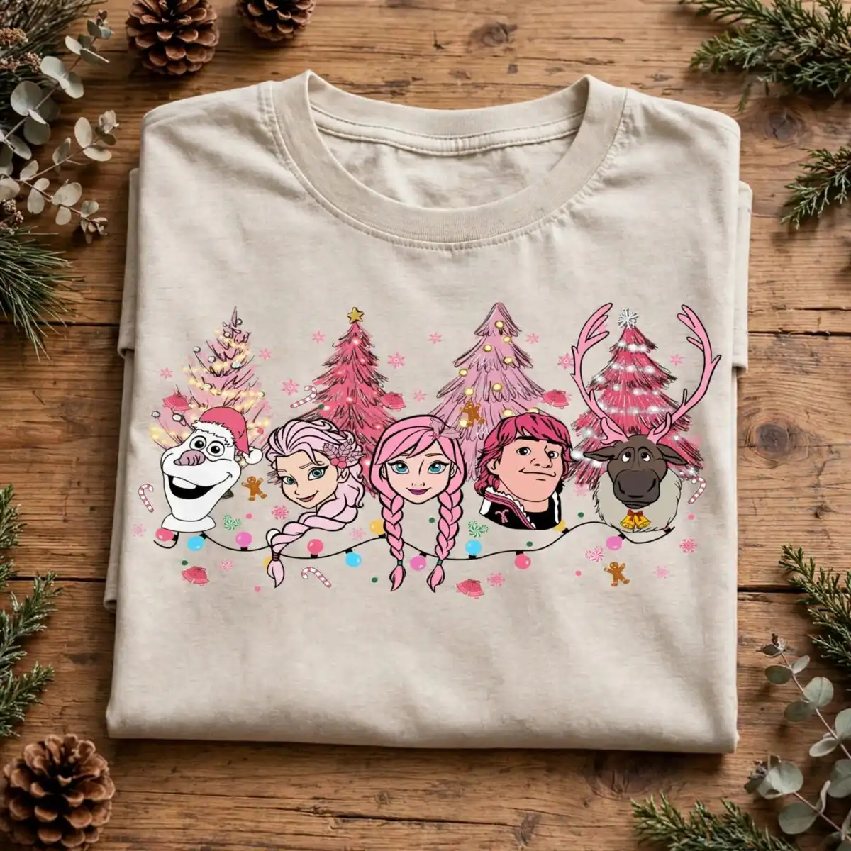 christmas five cartoon winter figures svg design printed on a plain product mockup