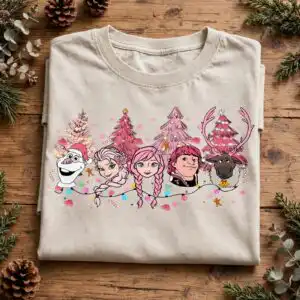 christmas five cartoon winter figures svg design printed on a plain product mockup