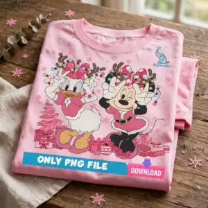 two cute cartoon animal girls pink christmas design for holiday shirts christmas two cartoon animal girls svg design printed on a plain product mockup