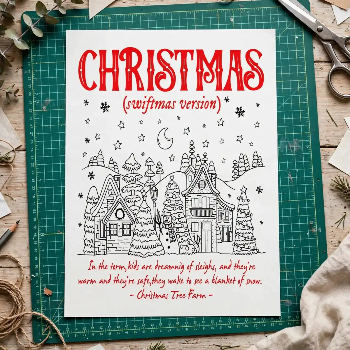 cozy swiftmas christmas village quote art for festive shirts and decor christmas village png design printed on a plain product mockup