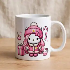 boujiee pink png: 16 pink winter cat figures in christmas outfits, ready for sublimation boujiee pink png design printed on a plain product mockup