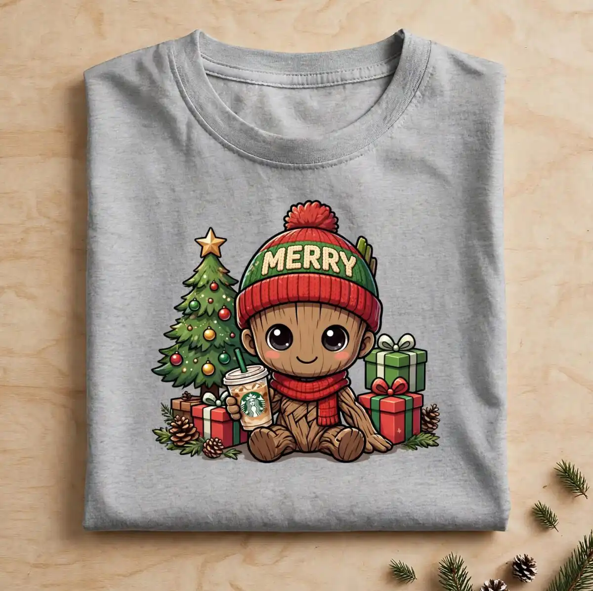 marvel avenger christmas png design printed on a plain product mockup