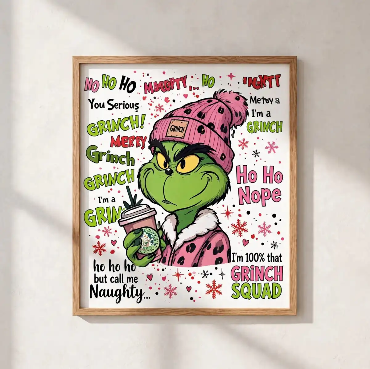 boujee grinch christmas 20oz tumbler sublimation designs A green character in various outfits and poses, often with text design printed on a plain product mockup