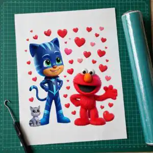 twelve valentine's day themed png cartoon valentine character vignettes for iron-on cartoon valentine png design printed on a plain product mockup