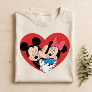 love it valentine's day shirt png with black-eared characters and candy hearts love it png design printed on a plain product mockup