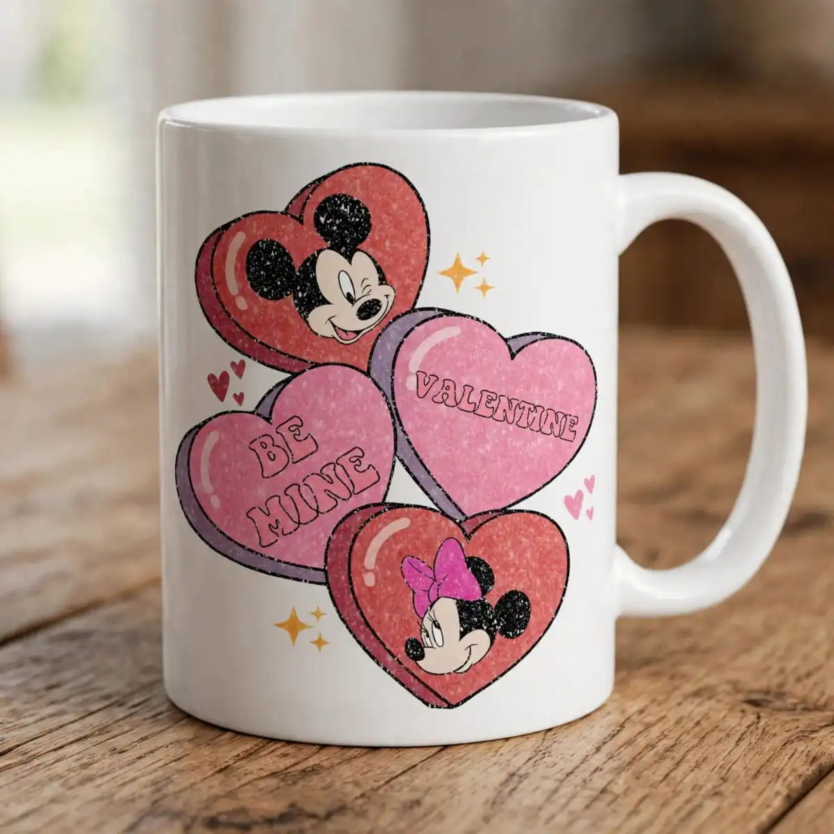 mickey y minnie valentine be mine candy hearts png for shirts, mugs and totes be mine png design printed on a plain product mockup