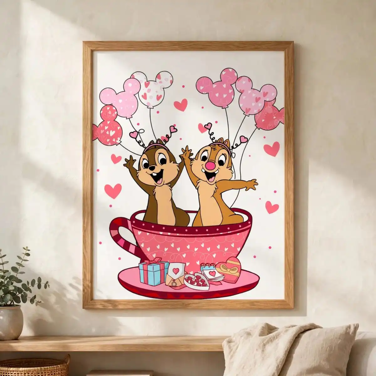 chip dale valentine's day teacup cheer design for shirts, mugs and totes chip dale png design printed on a plain product mockup