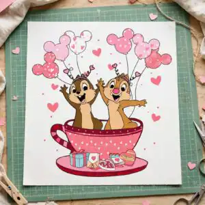 chip dale valentine's day teacup cheer design for shirts, mugs and totes chip dale png design printed on a plain product mockup