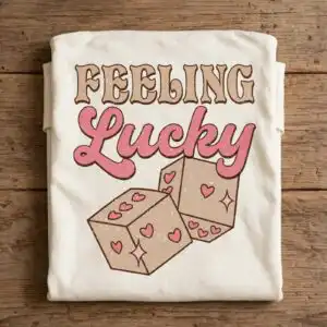 vlt23122393 feeling lucky retro dice hearts sublimation png art vlt23122393 feeling lucky png design printed on a plain product mockup
