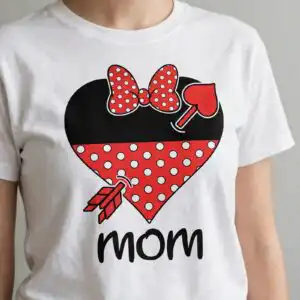 mom heart badge with polka-dot bow and arrows, mother's day mom png image for shirts mom png image design printed on a plain product mockup