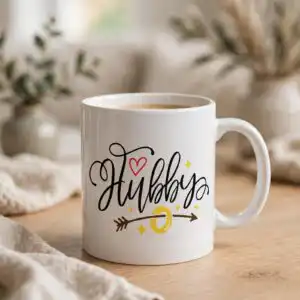 hubby wedding ring black and white round-eared head png for shirts, mugs and gifts wedding ring black and white png design printed on a plain product mockup